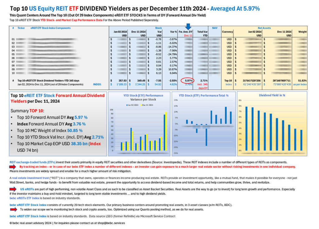 Top 10 eREIT ETF DIVIDEND performers YTD Dec 11 2024_M