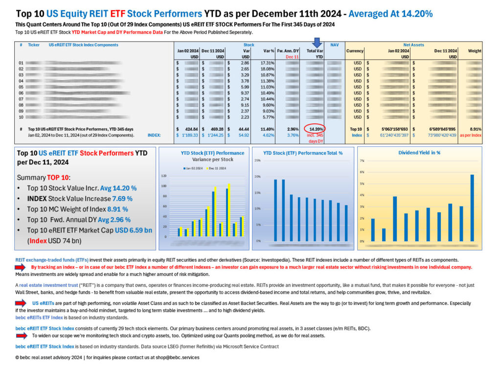 Top 10 eREIT ETF STOCK performers YTD Dec 11 2024_M